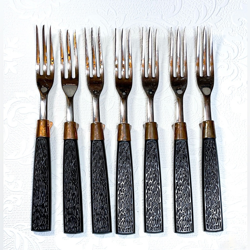 Vintage Bakelite 7 Pc Cocktail Fork Set